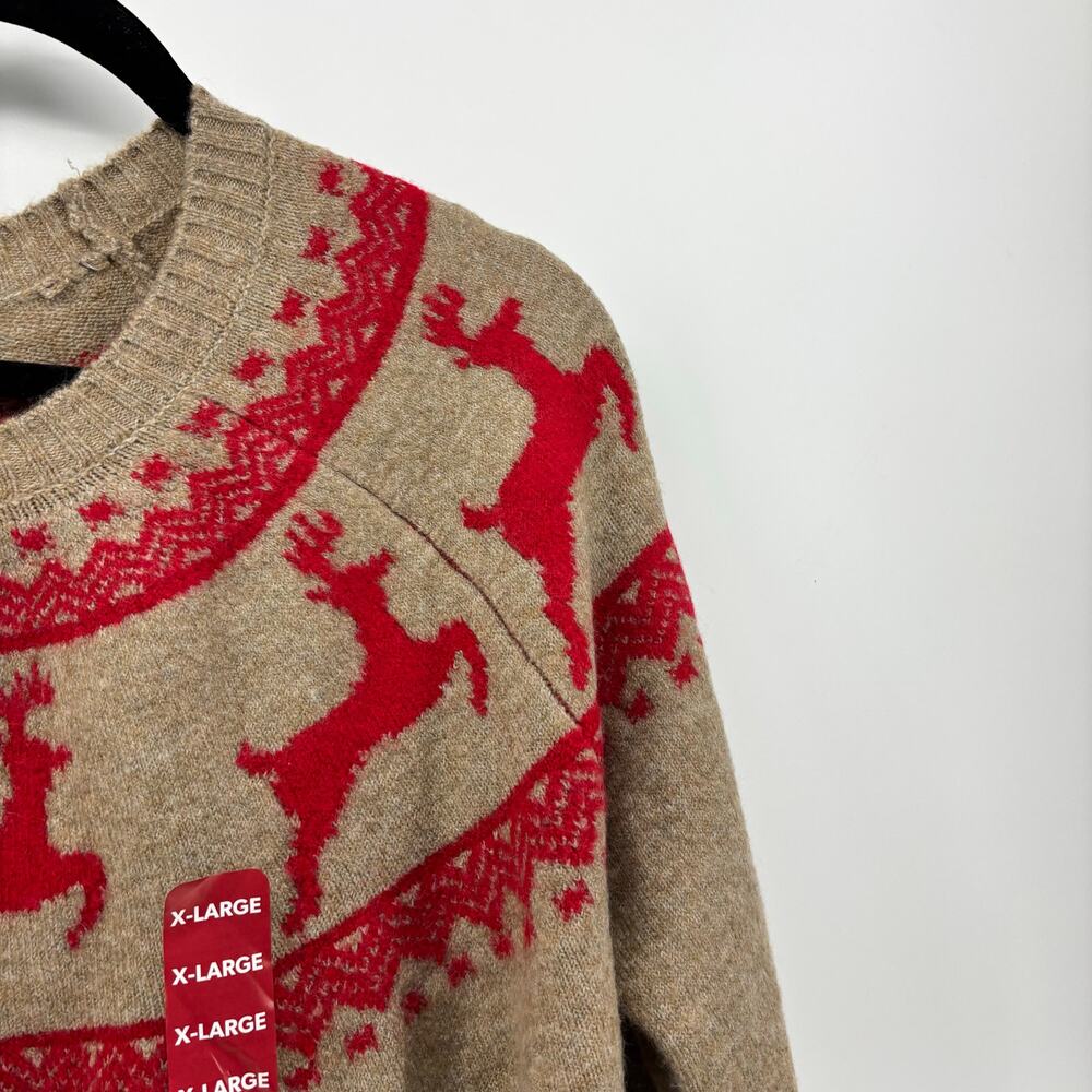 Vince Camuto Size XL Women's Christmas Sweater Reindeer Tan Red - Picture 13 of 16
